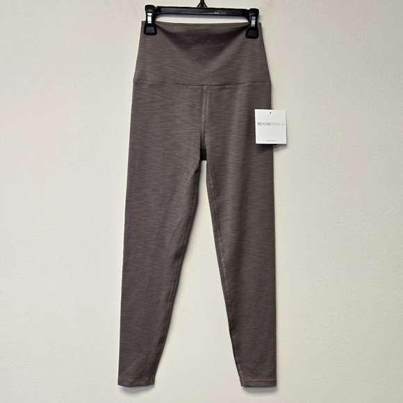 Beyond Yoga Heather Rib High Waisted Midi Legging Mocha Heather S - Picture 1 of 10
